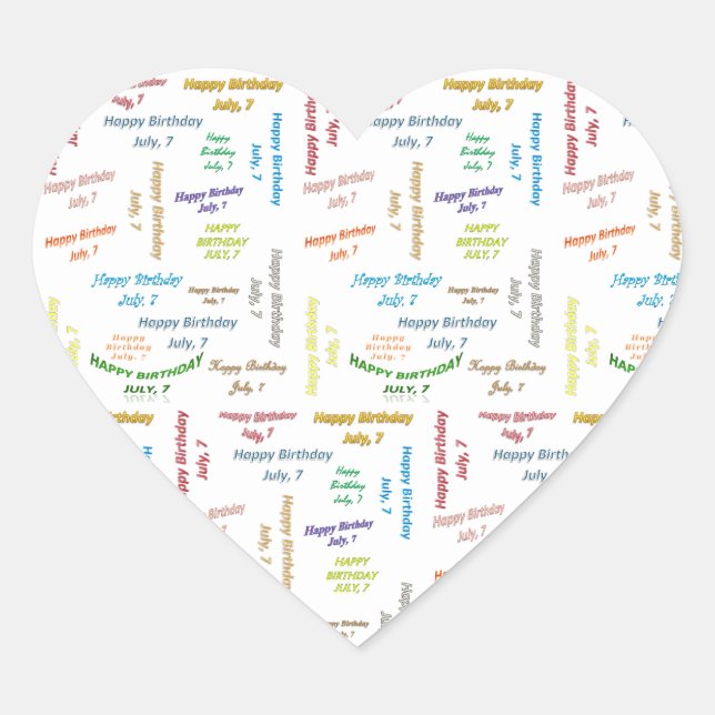 Cœur Juillet 7 Anniversaire Sticker (Devant)
