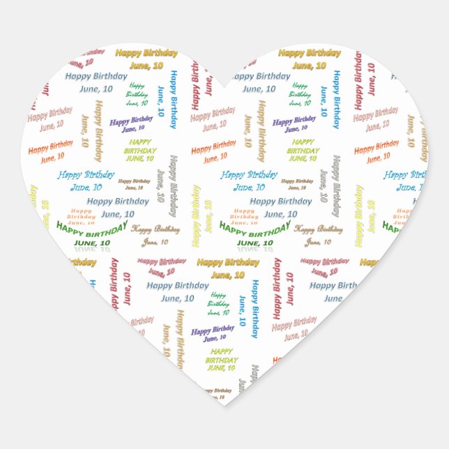 Cœur Juin, 10 Anniversaire Sticker (Devant)