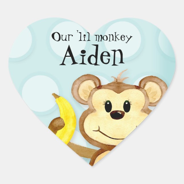 Cœur Lil Monkey, Sticker Baby shower fille (Devant)