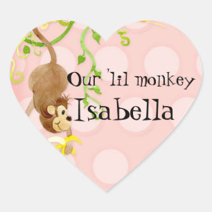 Cœur Lil Monkey, Sticker Baby shower fille