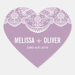Cœur Lilac Brocade Lace   Sticker Coeur Mariage