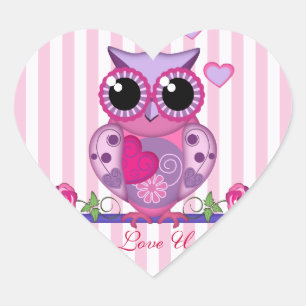Cœur Love Owl portant un Sticker Coeur & Texte