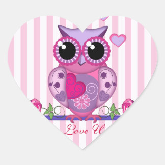 Cœur Love Owl portant un Sticker Coeur & Texte