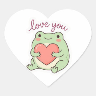 Cœur Love You Frog Sticker Cute Frog Heart Soft Aesthet
