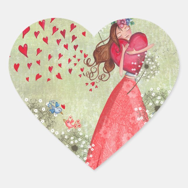Cœur Lovely Girl with Heart Valentine | Sticker cardiaq (Devant)
