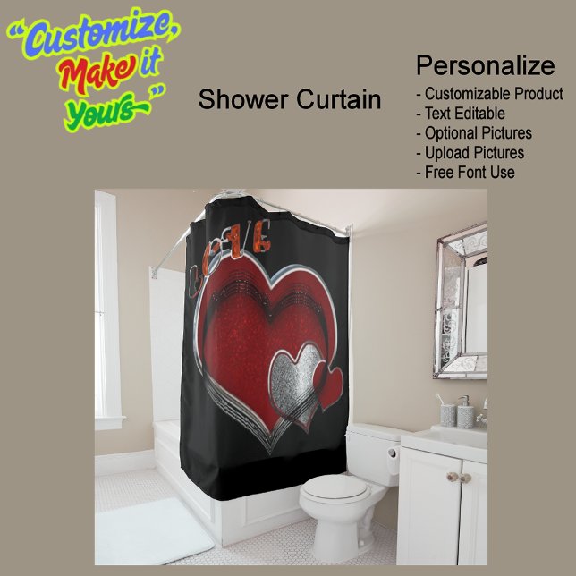 Coeur Magic Black Douche rideau avec Liner (Heart Magic Black Shower Curtain with Liner.)