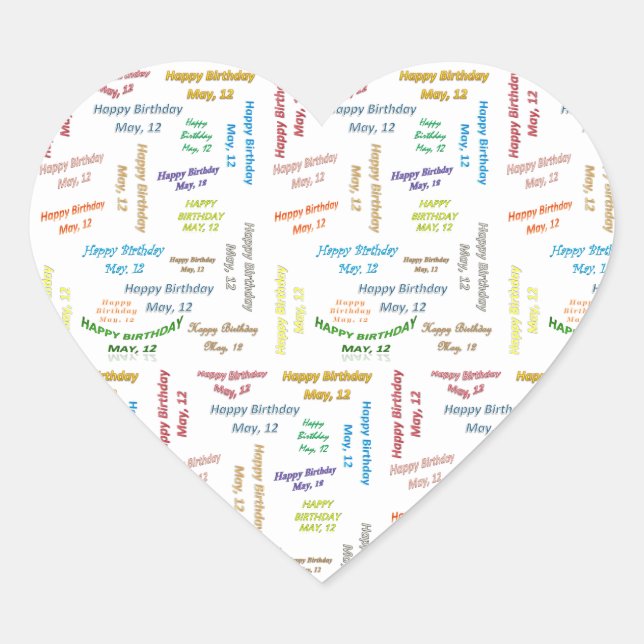 Cœur Mai, 12 Anniversaire Sticker (Devant)