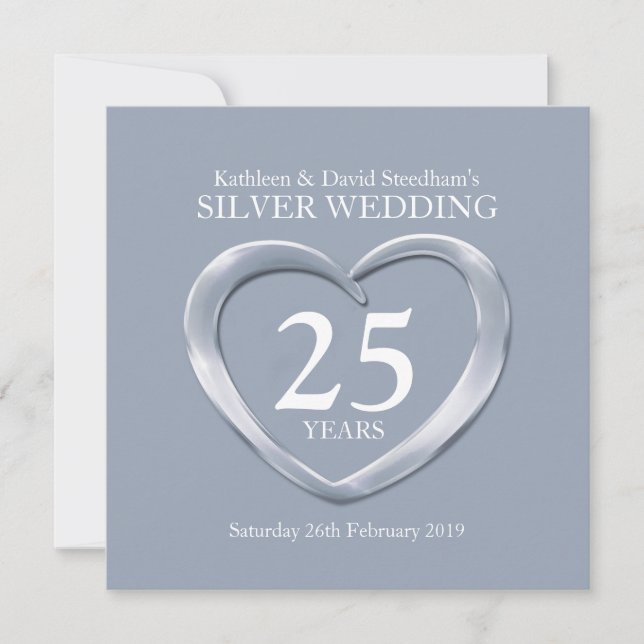 Coeur mariage argent 25 ans invitation (Devant)