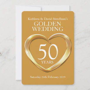 Coeur mariage d'or 50 ans invitation de la fête d'