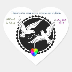 Cœur Mariage gay Rainbow Heart Love Doves Sticker de co