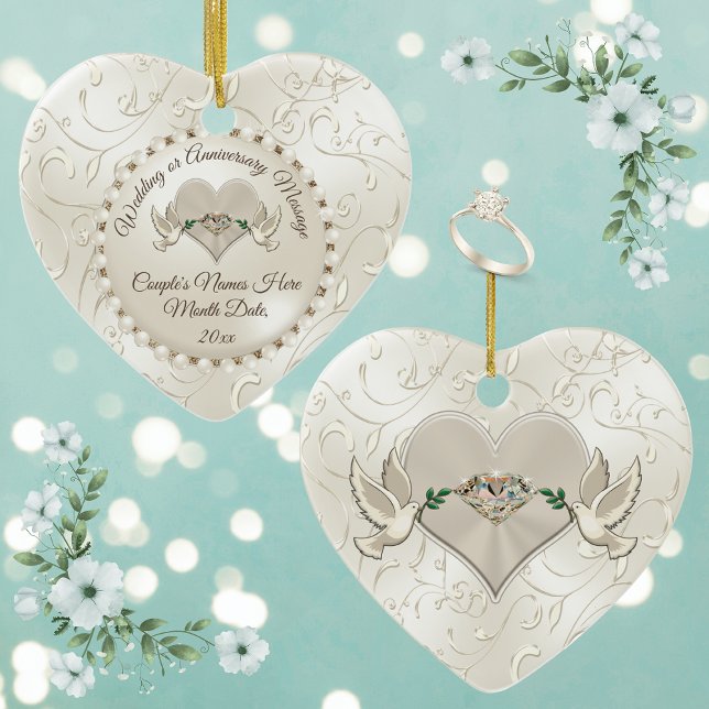 Coeur, Mariage ornements de Noël Personnalisé (Personalized Wedding Gifts for Friends. Heart Shaped, Wedding Ornaments, Wedding Anniversary Present)