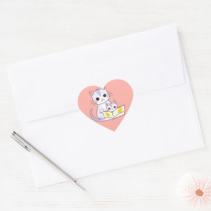 Cœur Mère Chat Lecture à son chaton rond Sticker Kitten