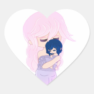 Cœur Mère de dessin avec son bébé Sticker fille