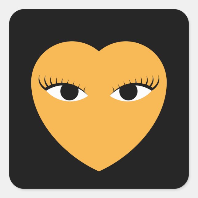 Coeur mignon avec les yeux autocollant rond (Devant)