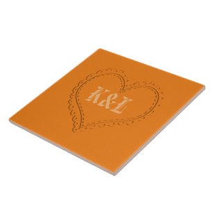 Coeur mignon sur Orange Ajouter Initiales Carreau