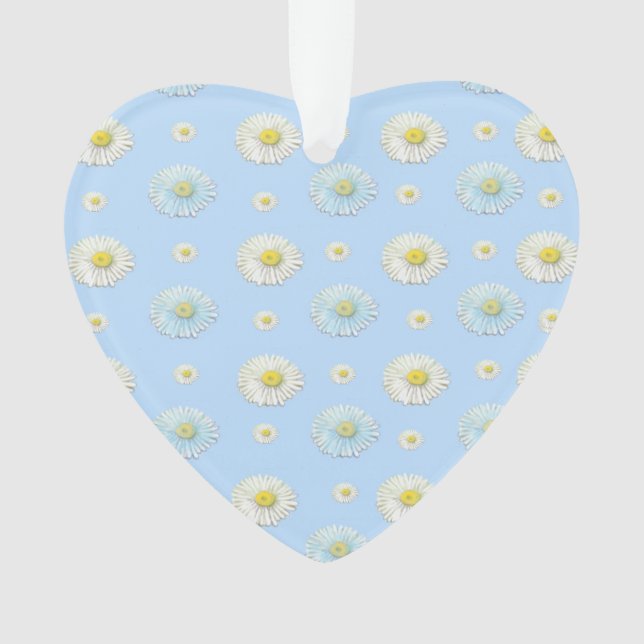 Coeur Motif de marguerite blanc et bleu clair (devant)