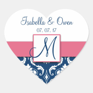 Cœur Navy Blue Damask rose Enregistrer le sticker de da