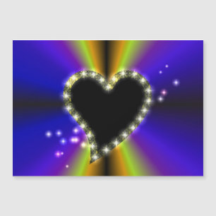 Coeur noir avec étoiles sur arc-en-ciel jaune viol