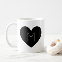 Coeur Noir Contemporain Simple Monogramme Mug