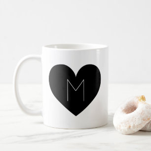 Coeur Noir Contemporain Simple Monogramme Mug