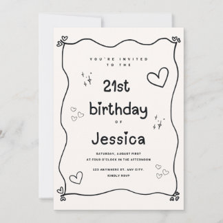 Coeur noir et beige minimaliste Invitation d'anniv