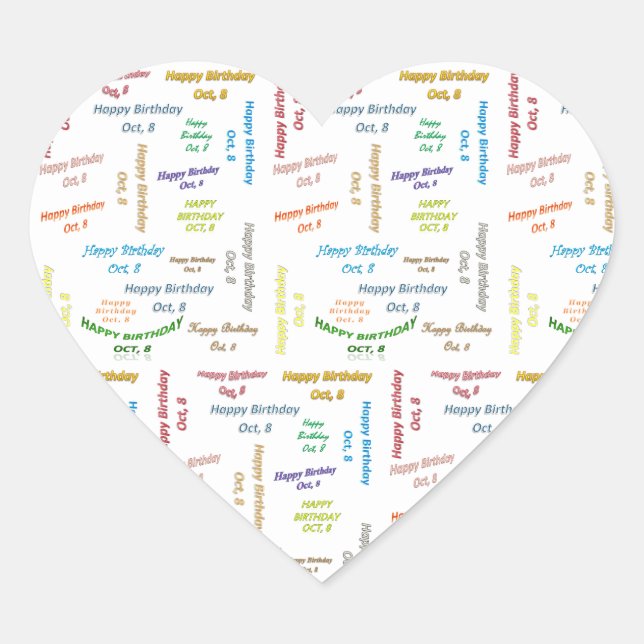 Cœur Octobre 8 Anniversaire Sticker (Devant)