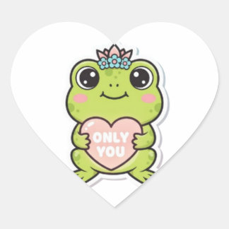 Cœur Only You Frog Sticker Cute Frog With Glowing Heart