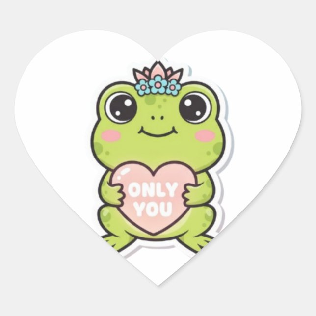 Cœur Only You Frog Sticker Cute Frog With Glowing Heart (Devant)