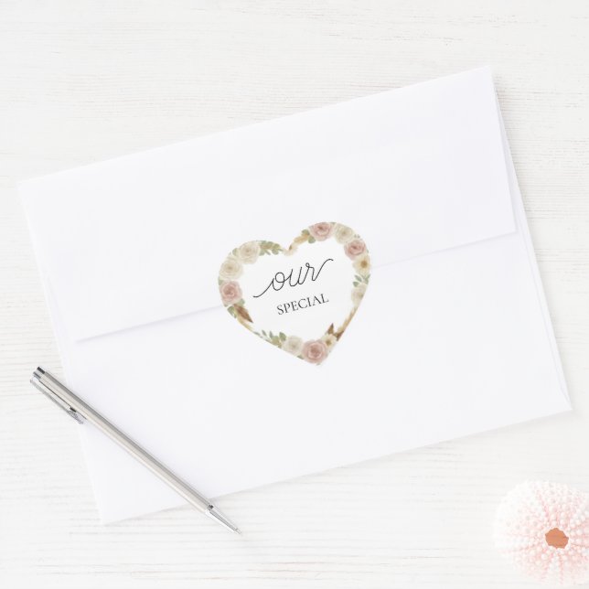 Cœur Our Special Floral Heart Sticker – Soft Boho Elega (Enveloppe)