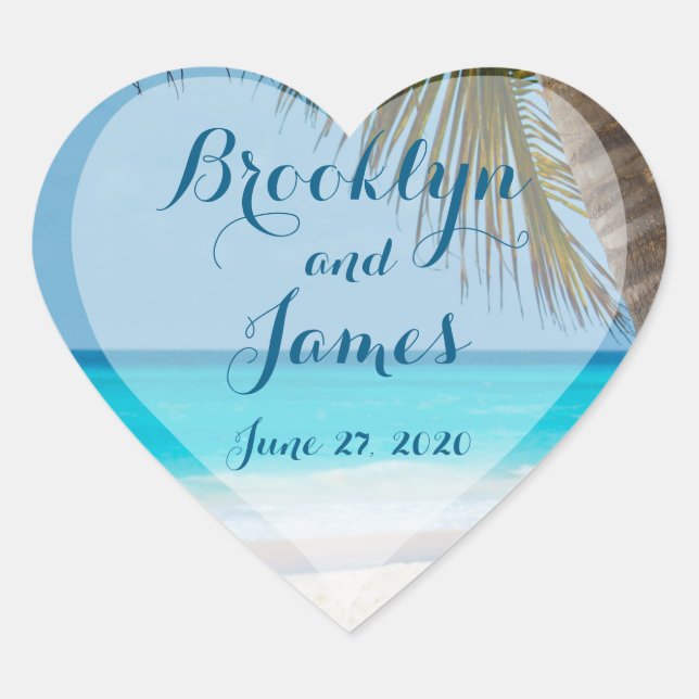 Coeur Palmiers Sur Plage Stickers Mariage (Devant)