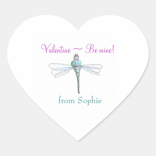 Cœur Personalized dragonfly valentine sticker (Devant)