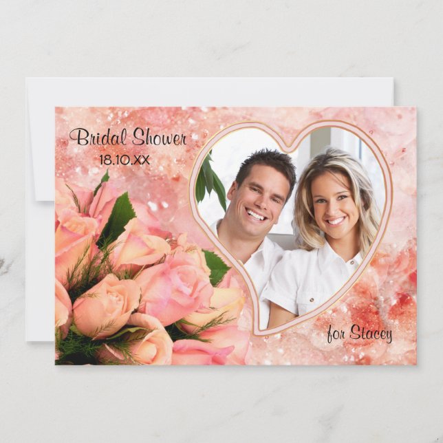 Coeur pétale rose - Invitation à la douche nuptial (Devant)