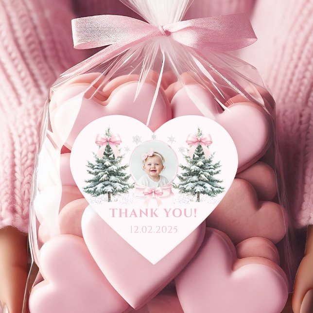 Cœur Pink Bow Winter Onederland Heart Sticker (Créateur téléchargé)