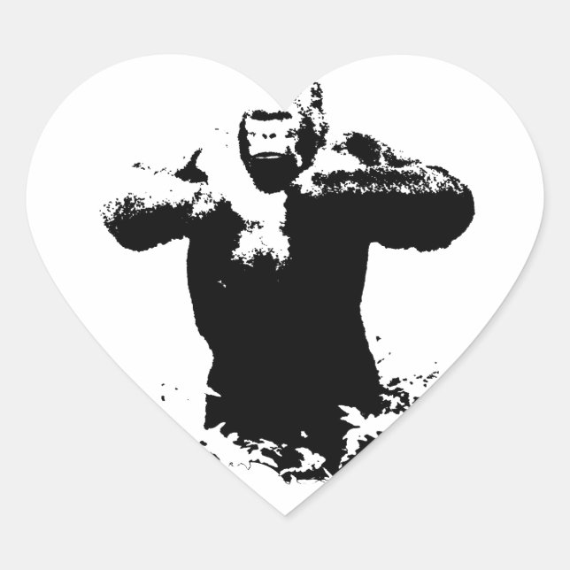 Cœur Pop Art Gorilla Beating Chest Heart Sticker (Devant)