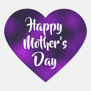 Cœur Purple Foil Happy Mère's Day Heart Sticker