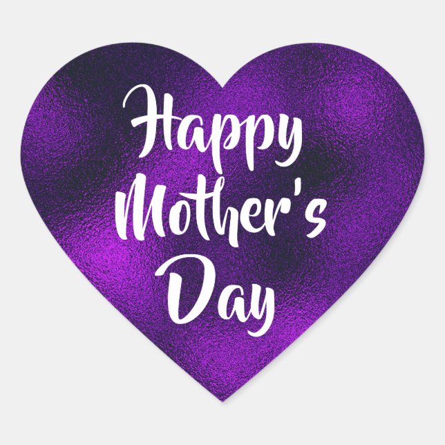 Cœur Purple Foil Happy Mère's Day Heart Sticker (Devant)