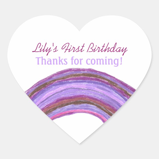 Cœur Purple rainbow 1st birthday sticker (Devant)