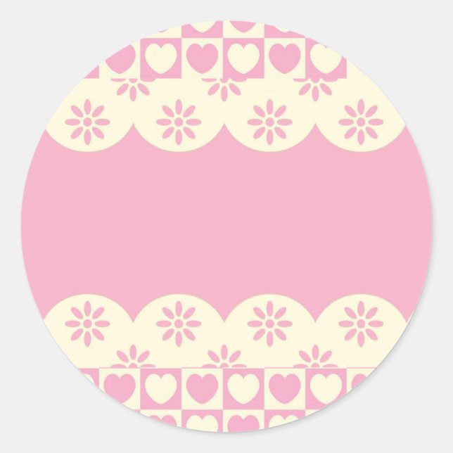 Coeur rose À damiers Sticker rond (Devant)