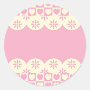 Coeur rose À damiers Sticker rond