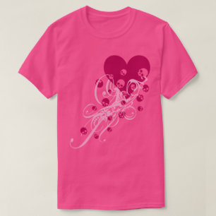 Coeur rose avec crânes et perruques T-shirt