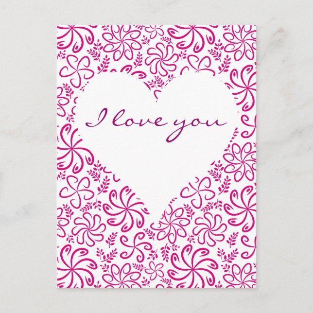 Coeur rose avec fleurs Carte postale (Devant)