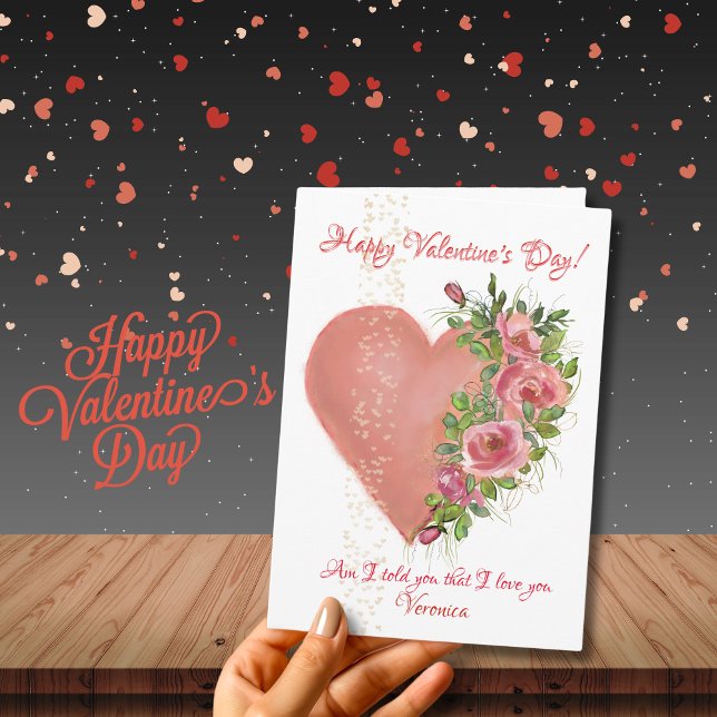 Coeur rose avec fleurs Carte Saint Valentin (Pink Heart with Flowers Valentine's Day Card)
