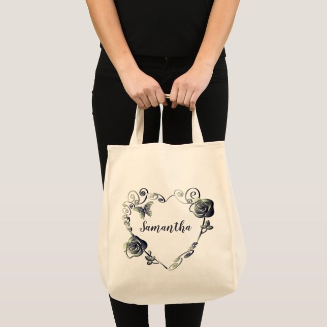 Coeur rose avec Sac fourre-tout de nom (Devant (produit))