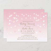 Coeur rose bébé fille douche invitations