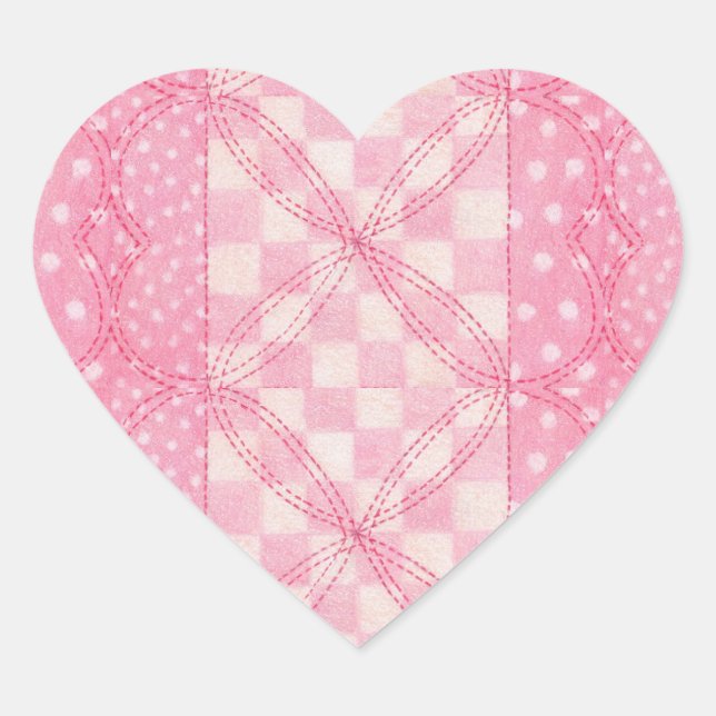 COEUR ROSE BRODÉ Autocollants en forme de coeur (Devant)