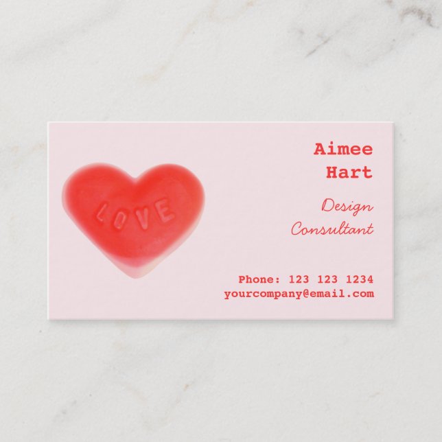 Coeur rose doux carte de visite côté rouge dos (Devant)