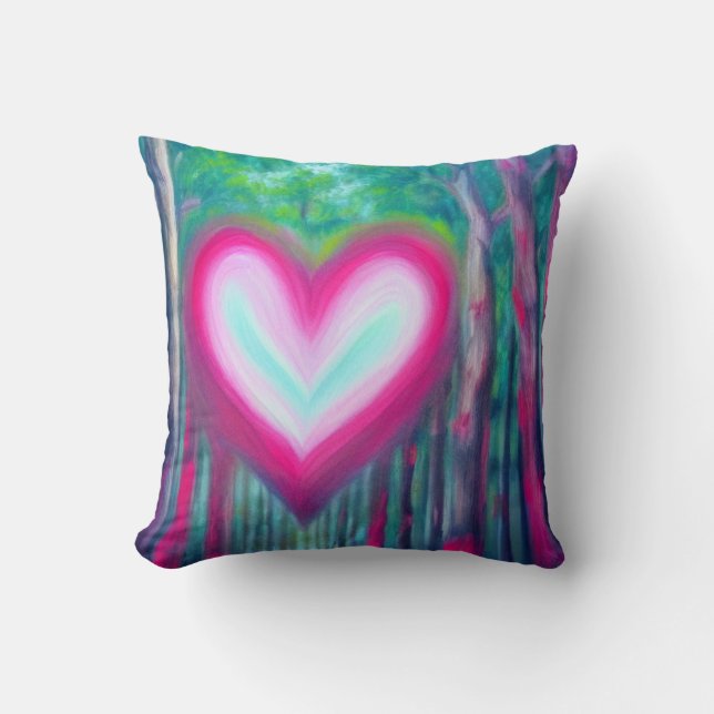 Coeur rose et Turquoise dans un Coussin forestier (Recto)