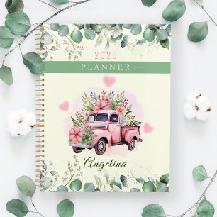 Cœur Rose Fleurs Vintage Camion Nom Personnalisabl