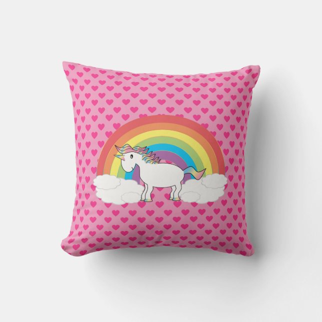 Coeur rose licorne coussin arc-en-ciel (Recto)