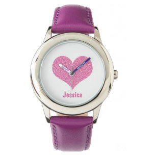 Coeur rose - montre nommée Girly personnalisée